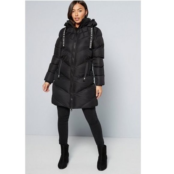 Nwt Black Longline Hood Puffer Jacket 